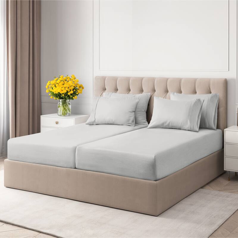CGK Linens 6 Piece Solid Deep Pockets Microfiber, Easy-Fit Bed Sheet Set - Split King - Light Grey