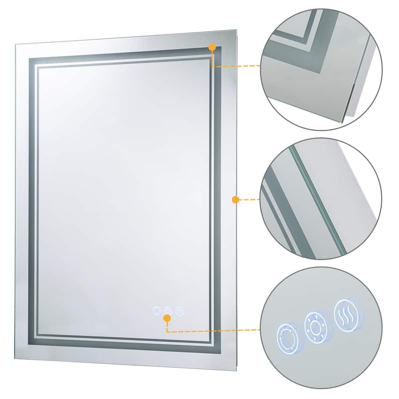 Rectangular Anti-Fog Color Changing Dimmable Bathroom LED Mirror