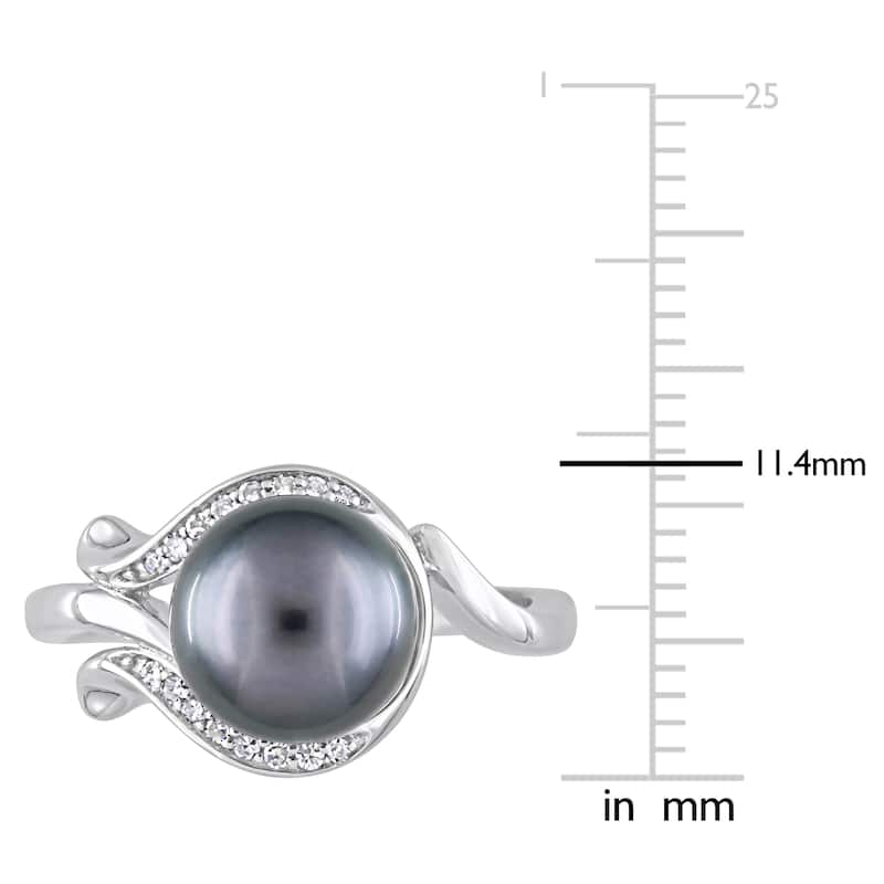 Miadora 8.5-9mm Black Tahitian Pearl and Diamond Accent Ring in 14k White Gold
