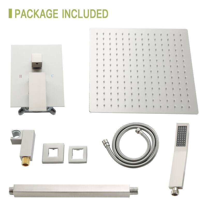 Ceiling-Mounted Square Shower System and Handheld Showerhead Set