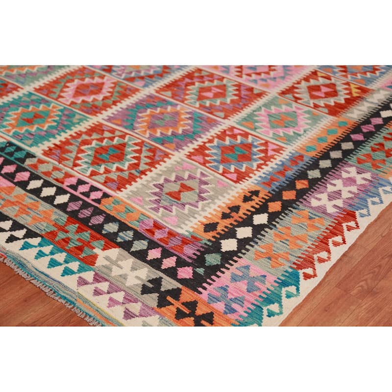 Reversible Kilim Oriental Area Rug Flatweave Living Room Wool Carpet - 9'9"x 13'1"