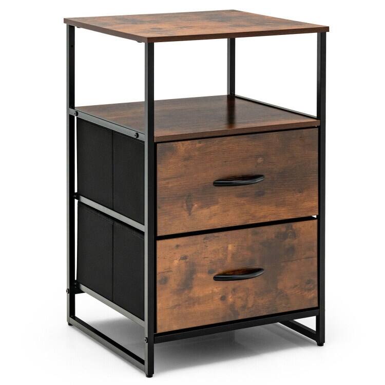 Freestanding Cabinet Dresser with Wooden Top Shelves and 2 Drawers, Suitable for Bedroom, Living Room, Dining Room