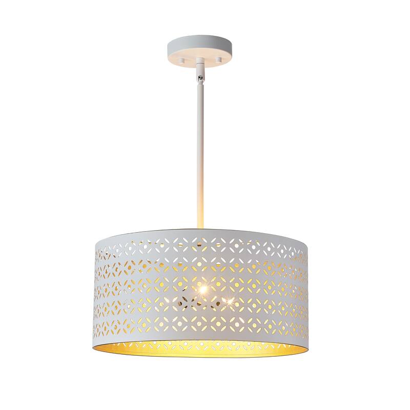 3 Light Drum Pendant in White Finish - 7"H x 15"W x 15"D
