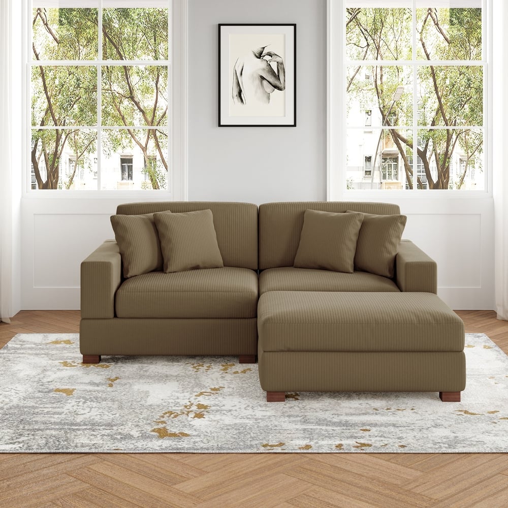 Ella 82" W/ 118" W Corduroy Modular Sectional Sofa with Ottoman