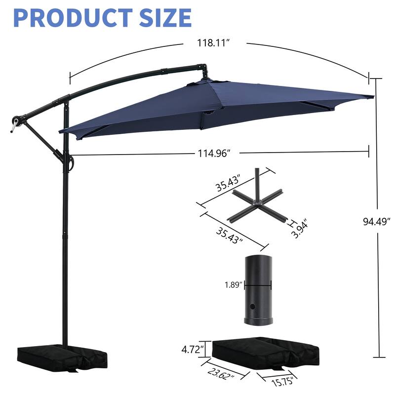 Autlaycil 10ft Offset Hanging Market Patio Umbrella with Base