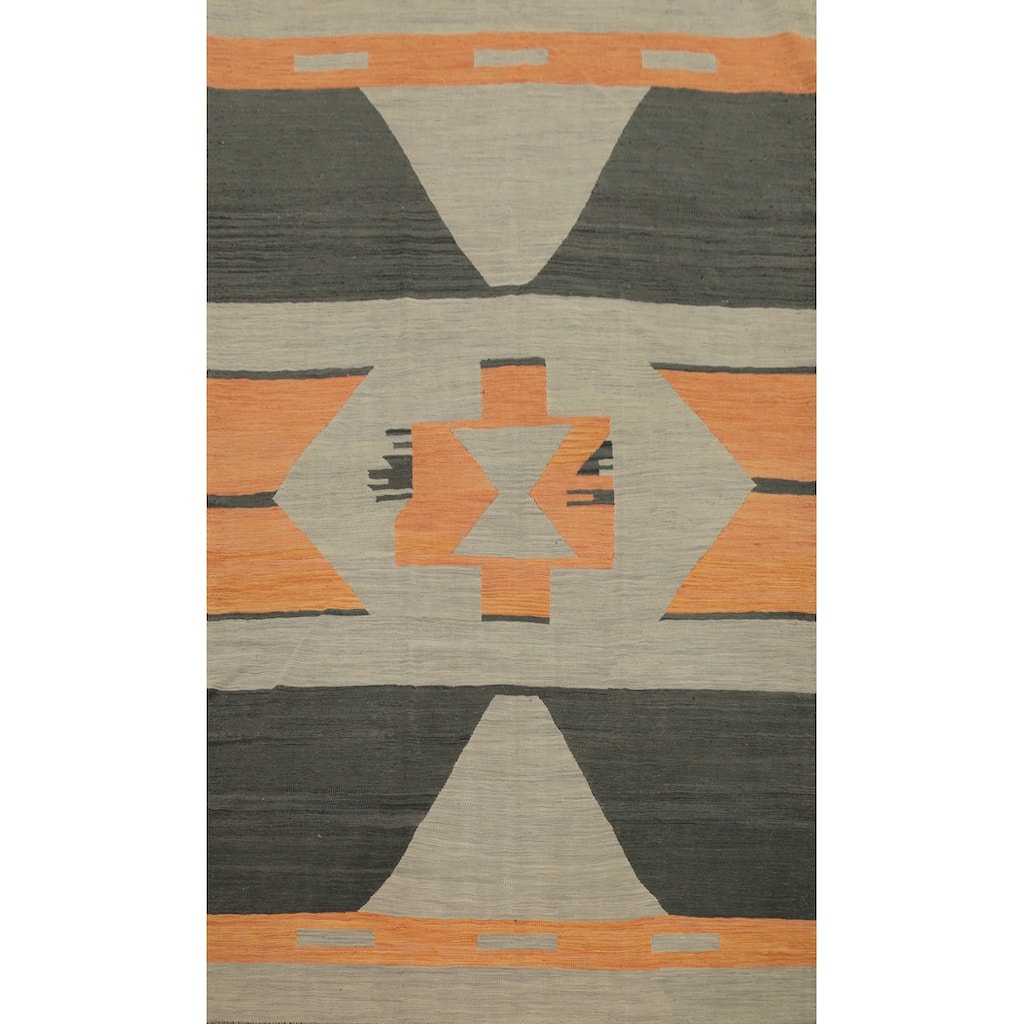 Hand Woven Oriental 100% Wool Carpet Southwestern Modern Greys & Charcoal Kilim Area Rug - 8' 10'' X 5' 7''