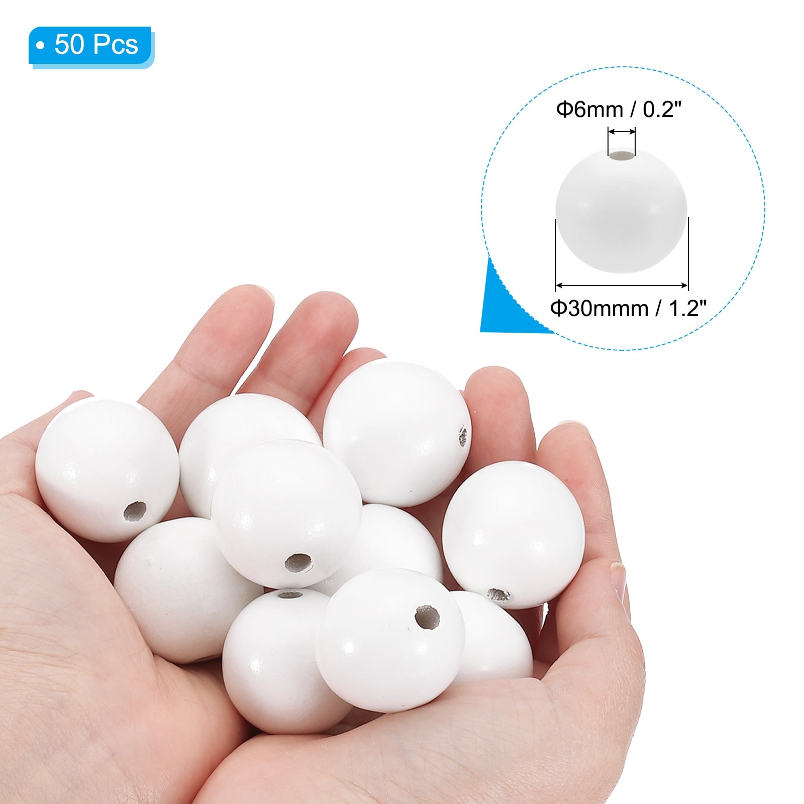 Natural Wood Beads, Wooden Beads Round Loose Beads Spacer Beads, for DIY Craft Jewelry Making Home Decoration - White