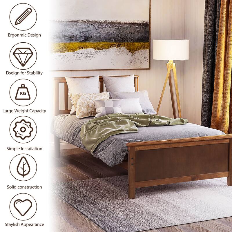 Classic Twin Wood Bed Frame with Slat Support and Headboard