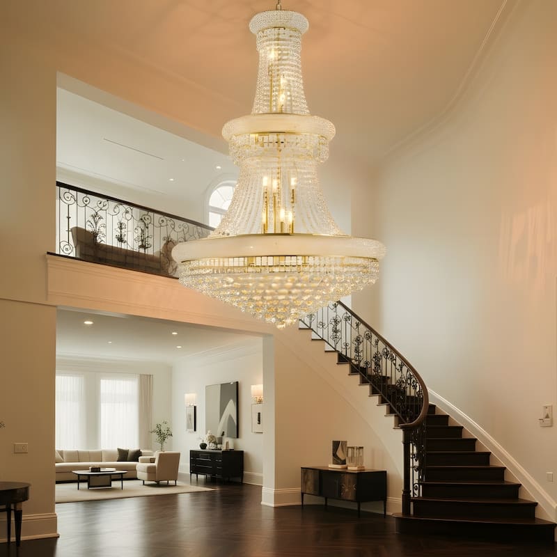 32-Inch Crystal Chandelier, 27-Light Ceiling Light with LED Bulbs - N/A