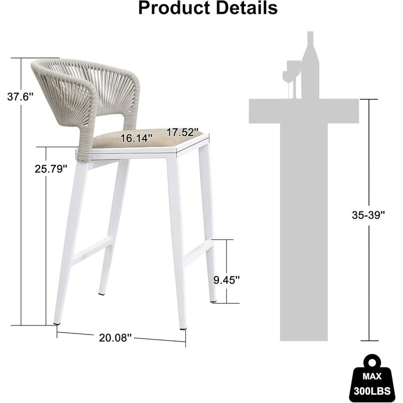 PURPLE LEAF Bar Stool Set of 2 Outdoor Rattan Bar Chair with Back Metal Bar Height Stool Wicker Barstool Dark Grey - N/A