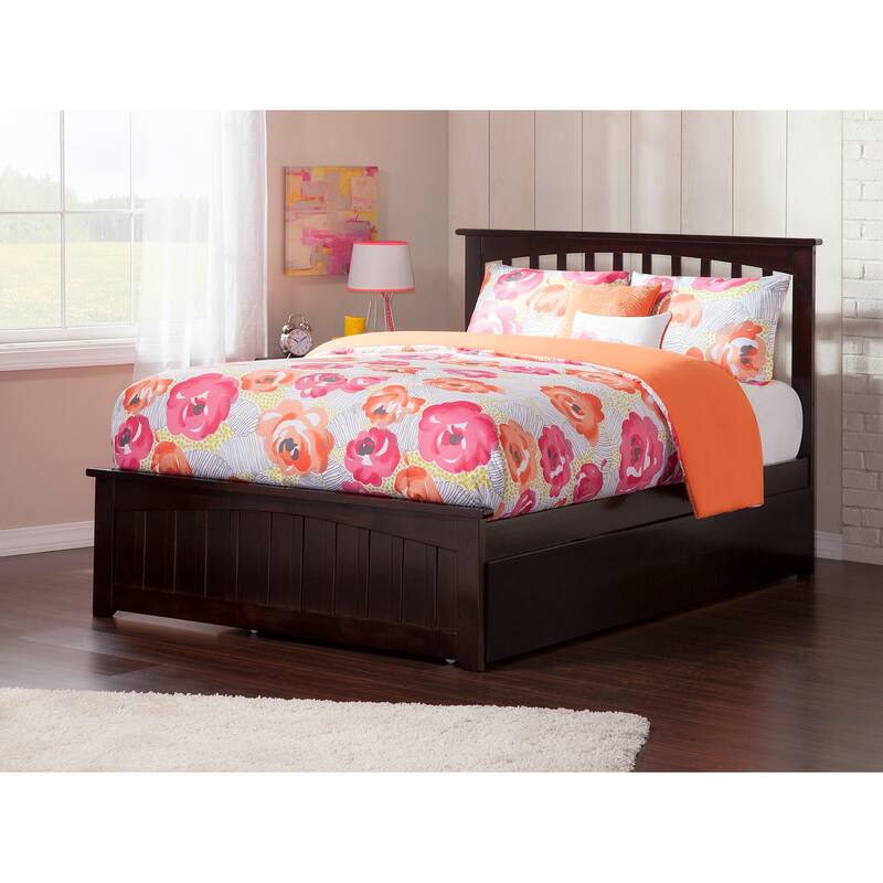 Mission Wood Platform Bed with Matching Footboard and Twin XL Trundle