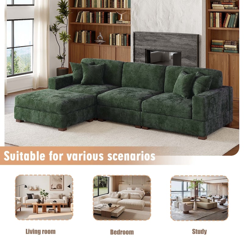 Oversized Chenille Modular Sectional Sofa Living Room Set with Ottoman