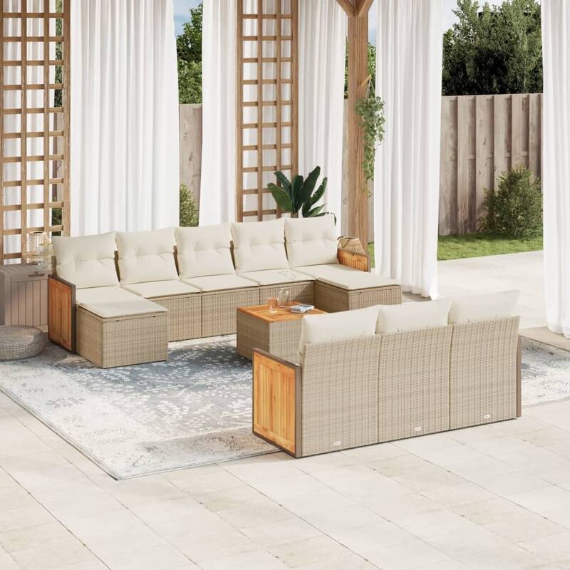 vidaXL Patio Sofa Set with Cushions Outdoor Conversation Furniture Poly Rattan - 21.7 x 21.7 x 14.6