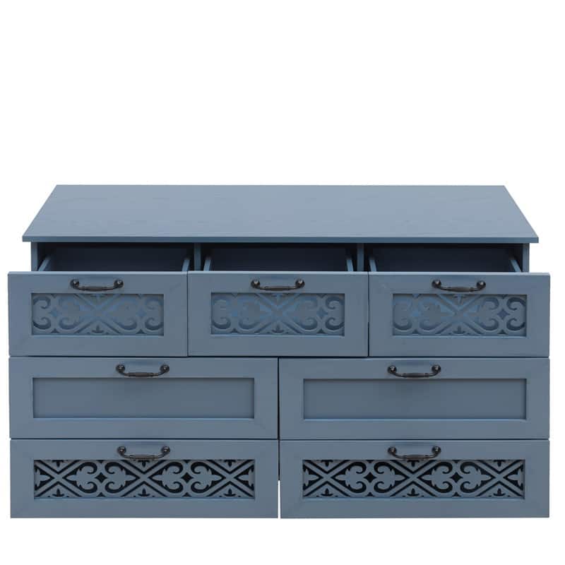 American Style Wood Sideboard Buffet Cabinet with 7 Storage Drawers
