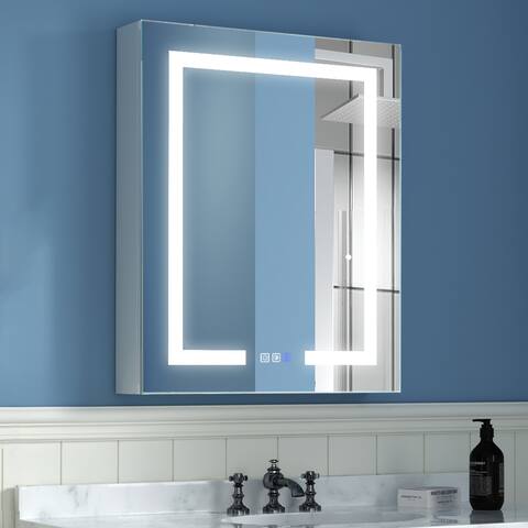 3 Touch Switch LED Lighted Bathroom Medicine Cabinet with Mirror 24'' x 30'',RRecessed or Surface Mount,Defog, Stepless Dimming