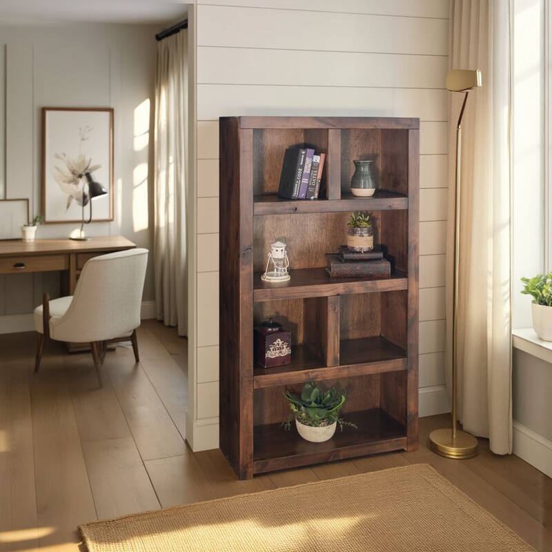 Bridgevine Home Sausalito 64 inch high Bookcase, No Assembly Required, Whiskey Finish