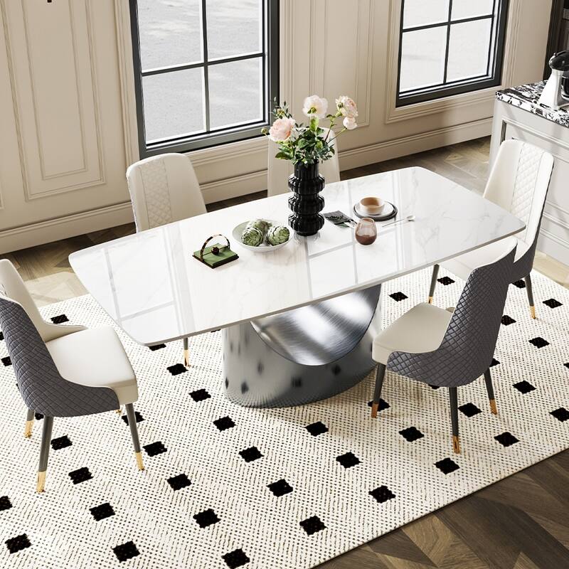 63"-94" Hobart Modern Dining Table with Rectangular Sintered Stone Tabletop and Carbon Steel Leg for 4-10