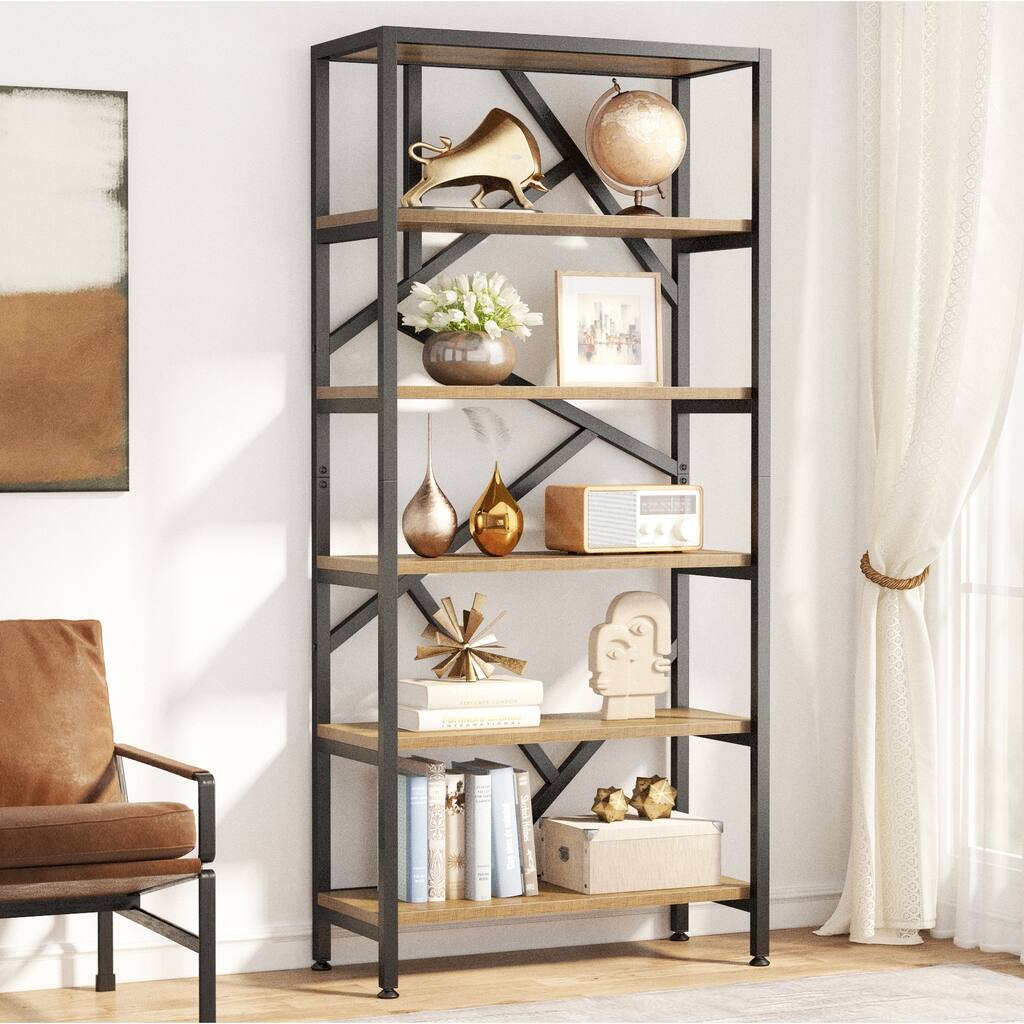 71 Inch Industrial Bookshelf, 6 Shelf Etagere Bookcase