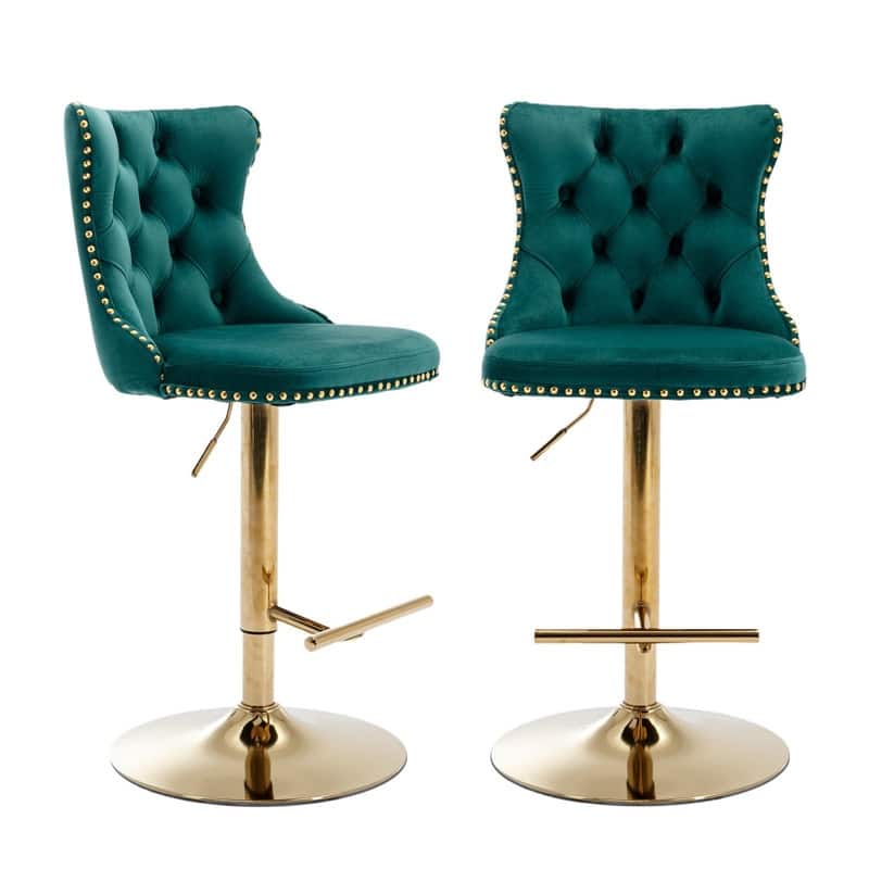 Velvet Upholstered Nailheads Tufted Swivel Bar Stools (Set of 6)