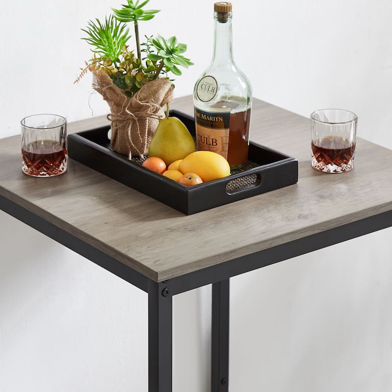 Industrial-Style 3-Piece Bar Table Set with Upholstered Stools, Rustic Woodgrain Tabletop, and Space-Saving Design