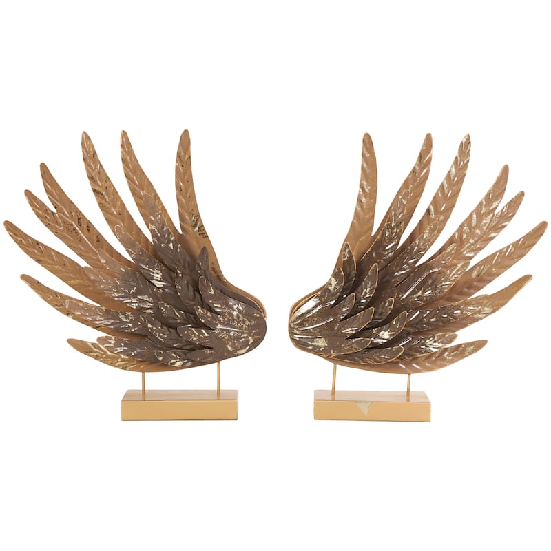 Gold Metal Wing Bird Decorative Sculpture with Gold Foil Accents and Stands (Set of 2)