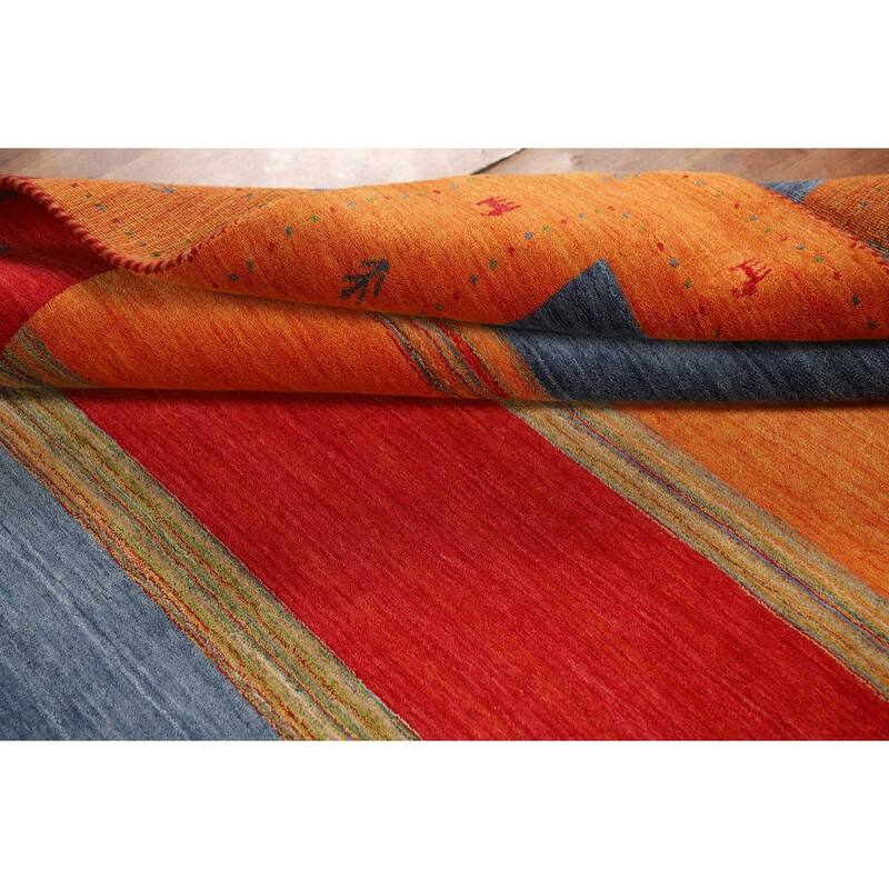 Striped Gabbeh Indian Rug Hand-Knotted Wool Carpet - 6'7"x 9'9"