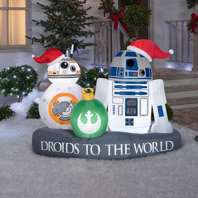 Gemmy Airblown Inflatable Stylized R2 D2 and BB 8 Droid to the World Scene Star Wars, 4 ft Tall