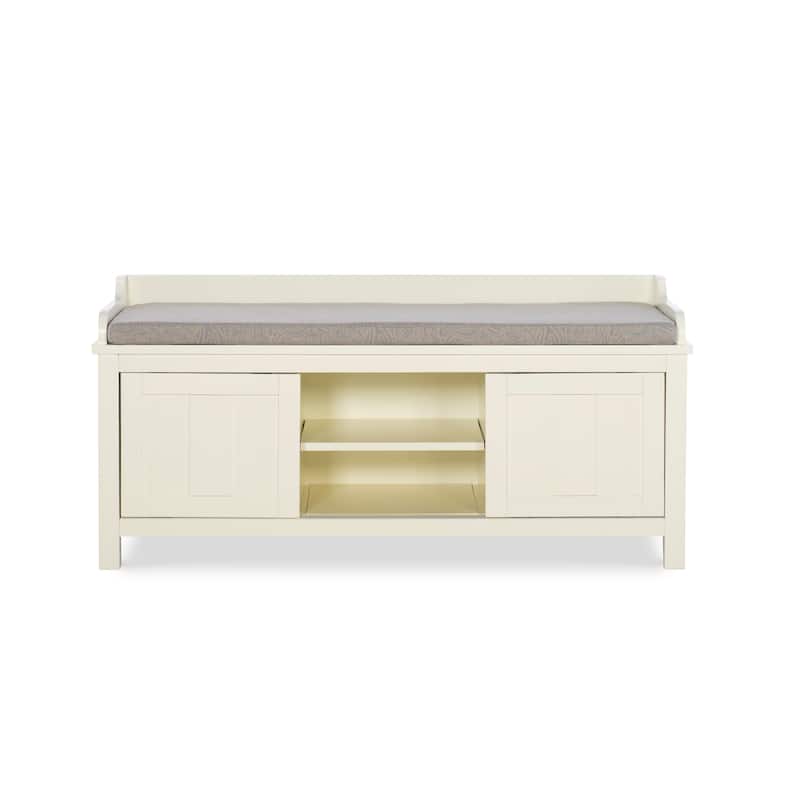 Lakeville White Metal/Wood Cushioned Storage Bench
