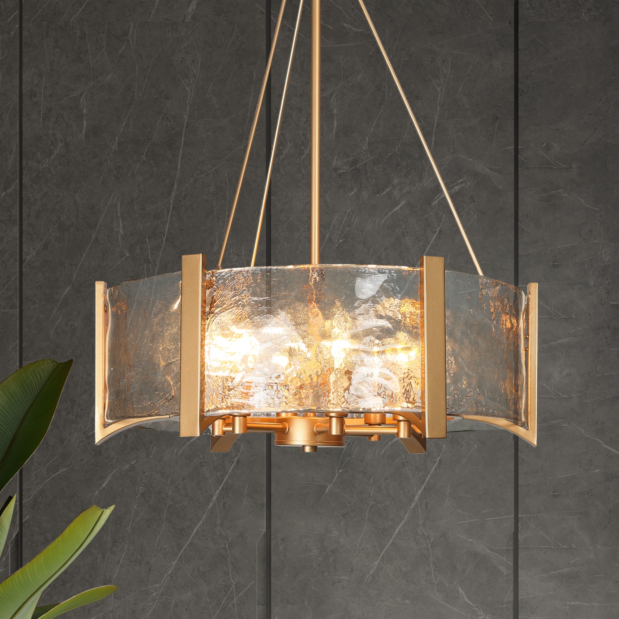 Visual Reference: Modern 4 Light Gold Drum Chandelier Textured Glass Pendant Island