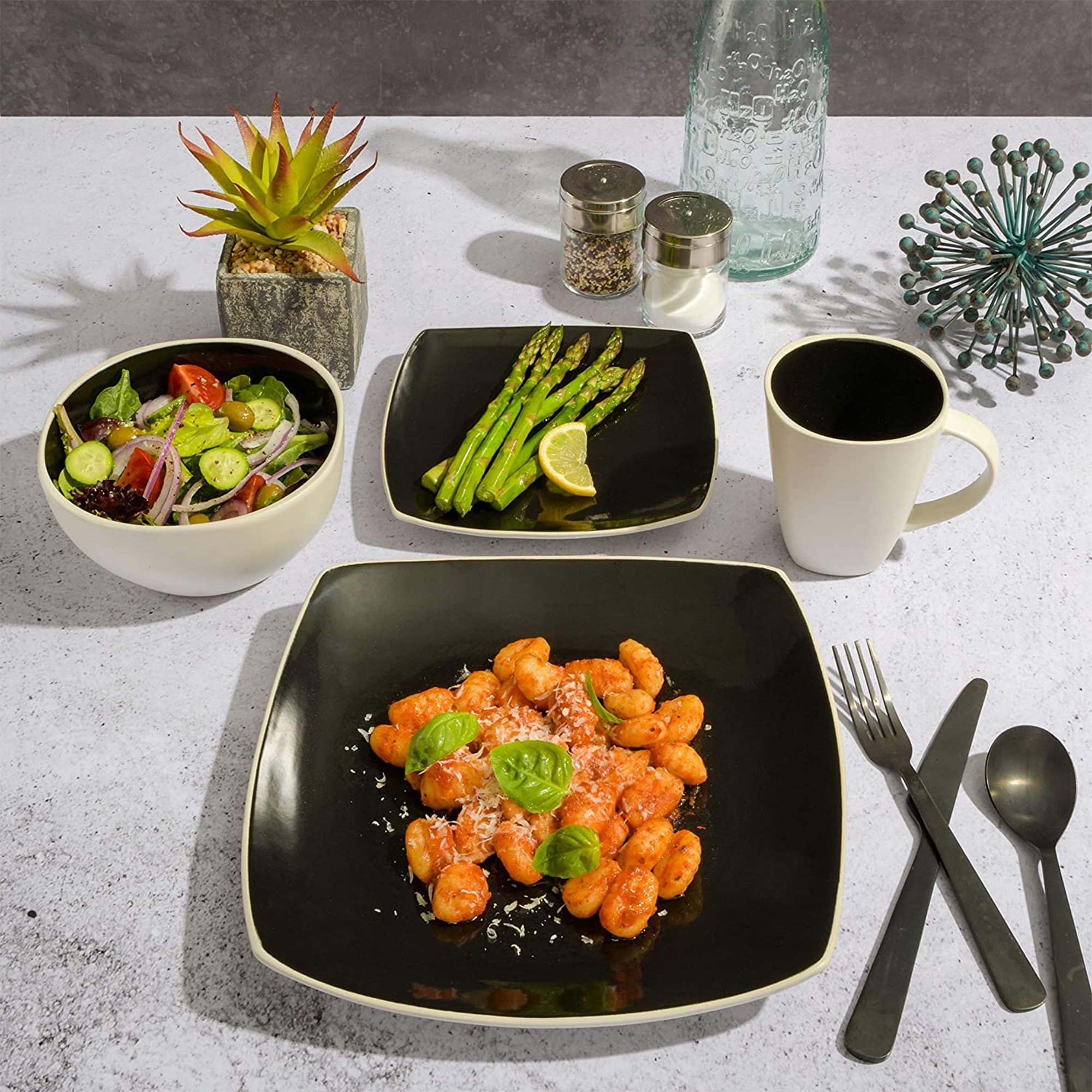 Soho Black Square Dinner Plates Dinner Set Matte Black Serving