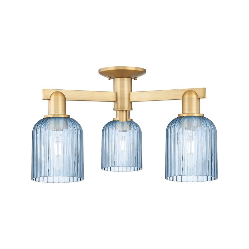 Innovations Lighting 716-3F-11-23 Bridal Veil Semi-Flush Bridal Veil 3 - Brushed Brass / Blue