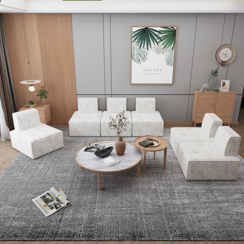 Modular Sherpa Sofa Chair - Customizable Floor Seating with Plush Fabric for Living Room, Bedroom or Office in Beige