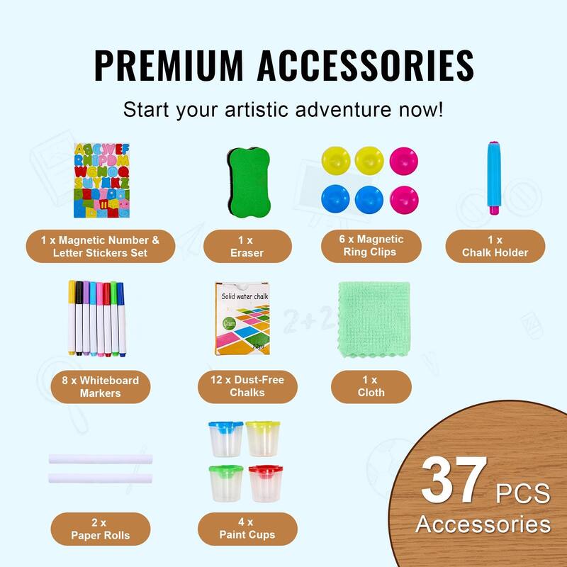 3-in-1 Kids Art Easel Double-Sided Wooden Magnetic Whiteboard Chalkboard - Multi