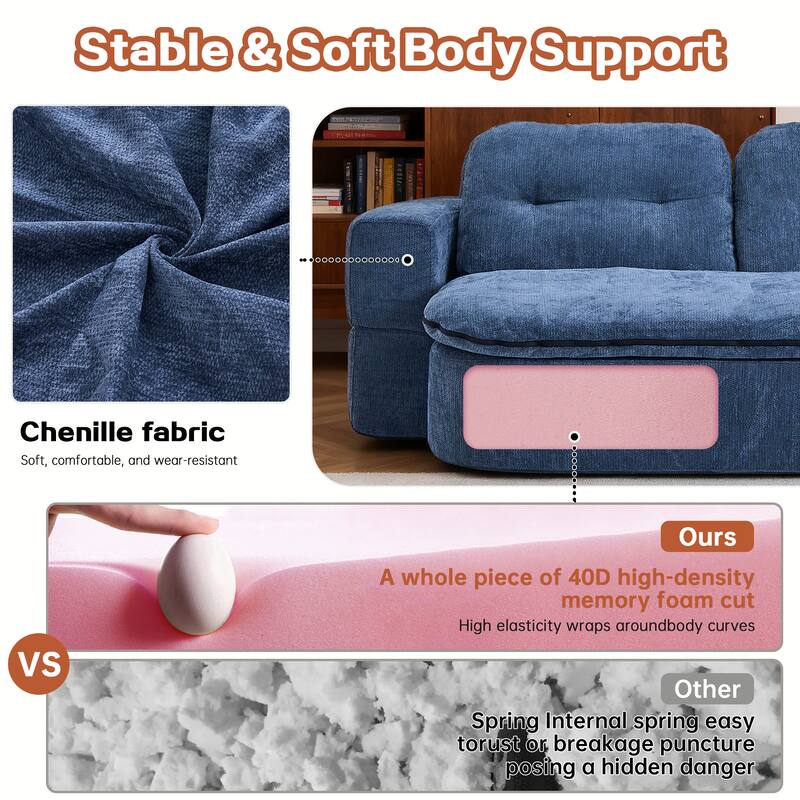 Foldable Sleeper Sofa Bed Convertible Sofa with Hidden Quilt and Large Pillows, Living Room Loveseat Sofa, Modern Floor Sofa