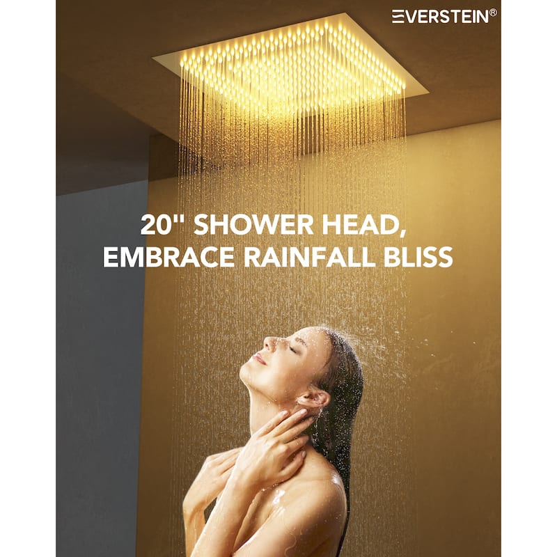 64 Color LED Mood Lighting Thermostatic Shower System,20"Ceiling-Mount Shower Head with 3-Functions Spray