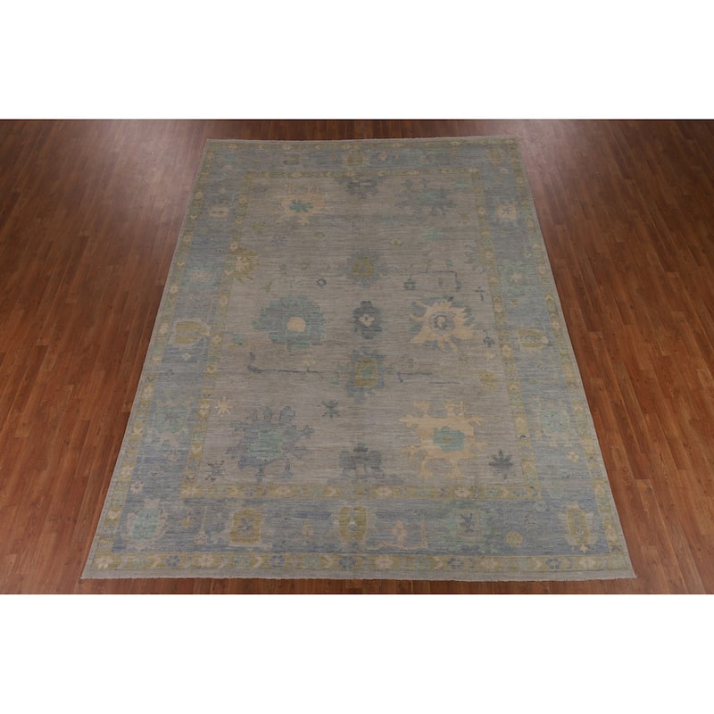 Vegetable Dye Oushak Oriental Area Rug Hand-Knotted Grey Wool Carpet - 8'11"x 11'8"