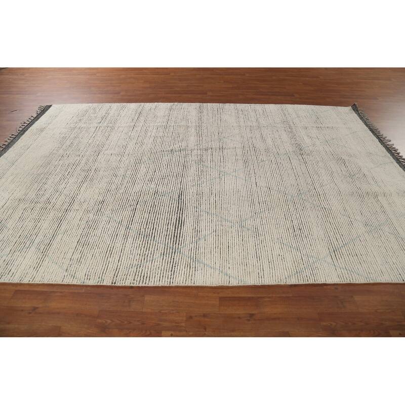 All-Over Trellis Moroccan Modern Area Rug Hand-Knotted Wool Carpet - 6'11"x 10'10"
