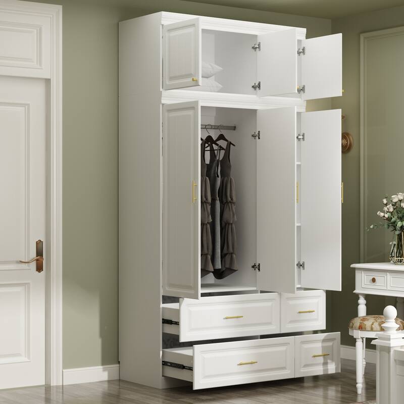 Large Wooden Wardrobe Armoire with Raised Panel Closet Storage Cabinet