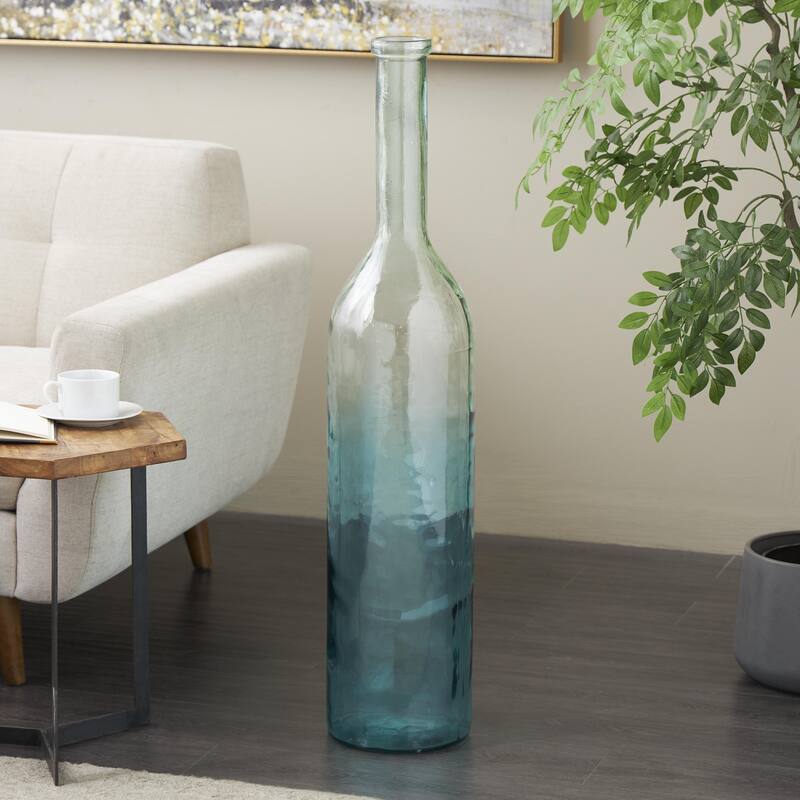 Recycled Glass Handmade Spanish Decorative Vase - Clear, Blue or Teal - Roche River Decor - Teal - 40"H