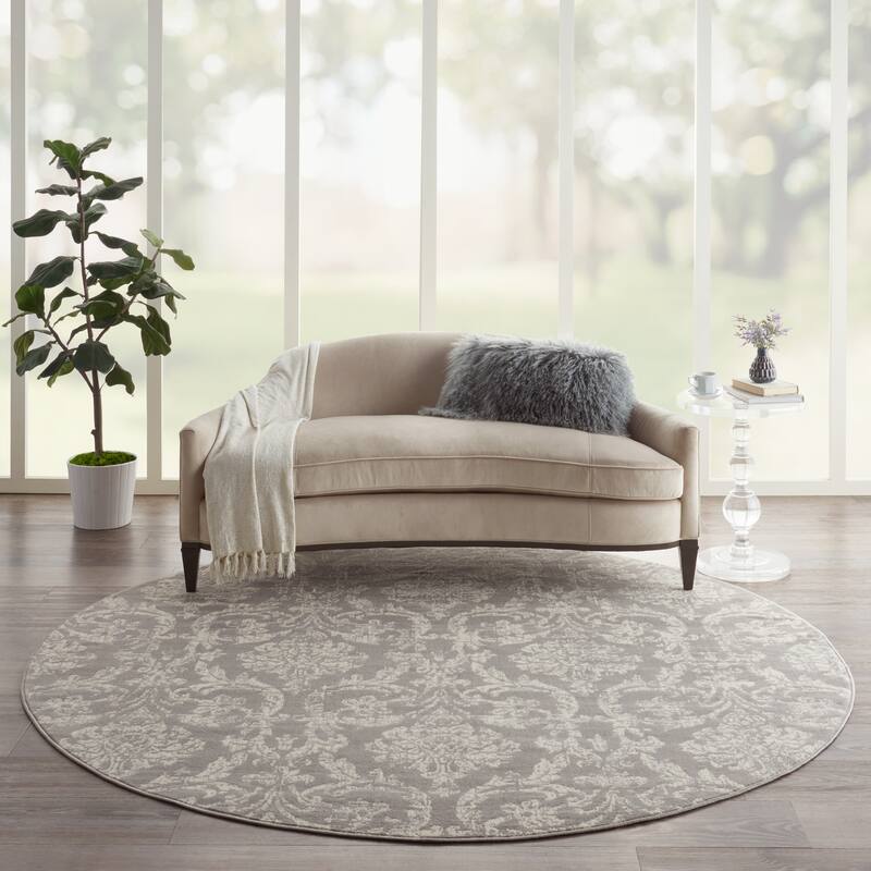 Nourison Jubilant Vintage Farmhouse Damask Area Rug - 8' Round - Grey