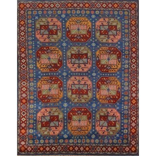 Blue Elephant Foot Kazak Indian Area Rug Hand-Knotted Wool Carpet - 7 ...