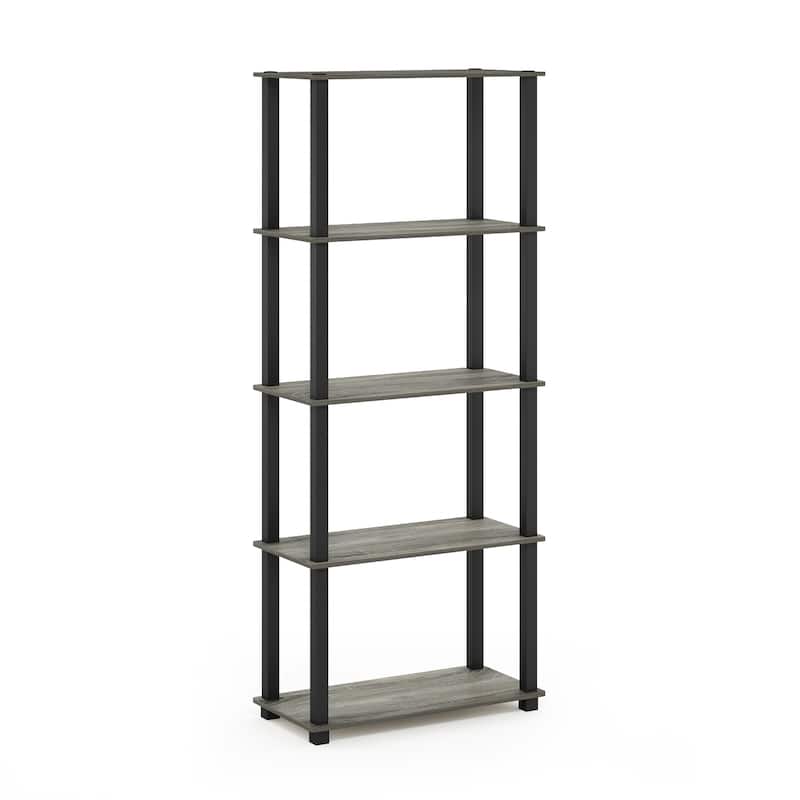 5 Tiers Wood Household Shelving Unit in French Oak/Black (23.6 in. W x 57.4 in. H x 11.6 in. D) - 23.6