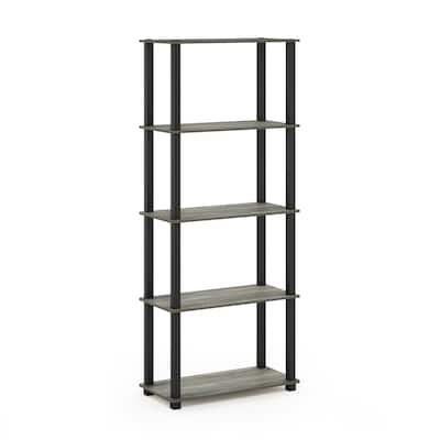 5 Tiers Wood Household Shelving Unit in French Oak/Black (23.6 in. W x 57.4 in. H x 11.6 in. D) - 23.6