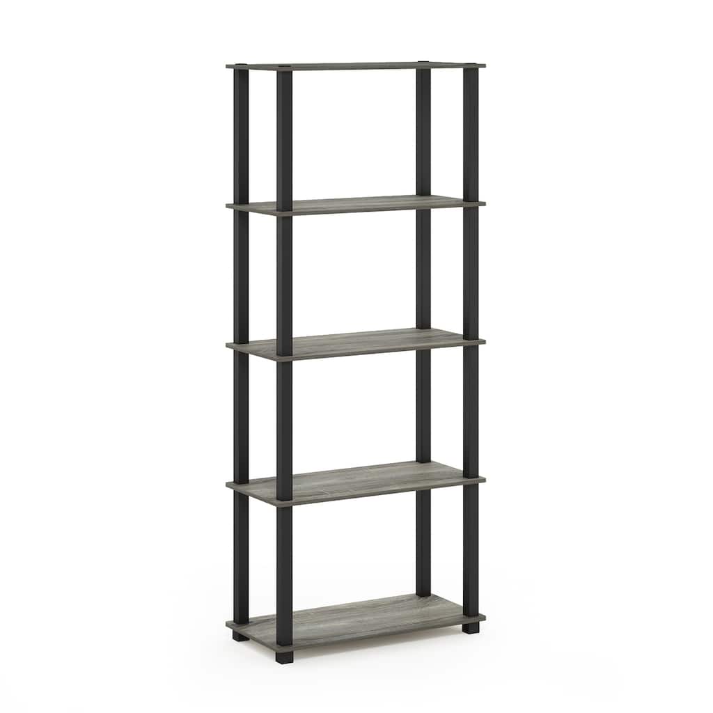 5 Tiers Wood Household Shelving Unit in French Oak/Black (23.6 in. W x 57.4 in. H x 11.6 in. D) - 23.6