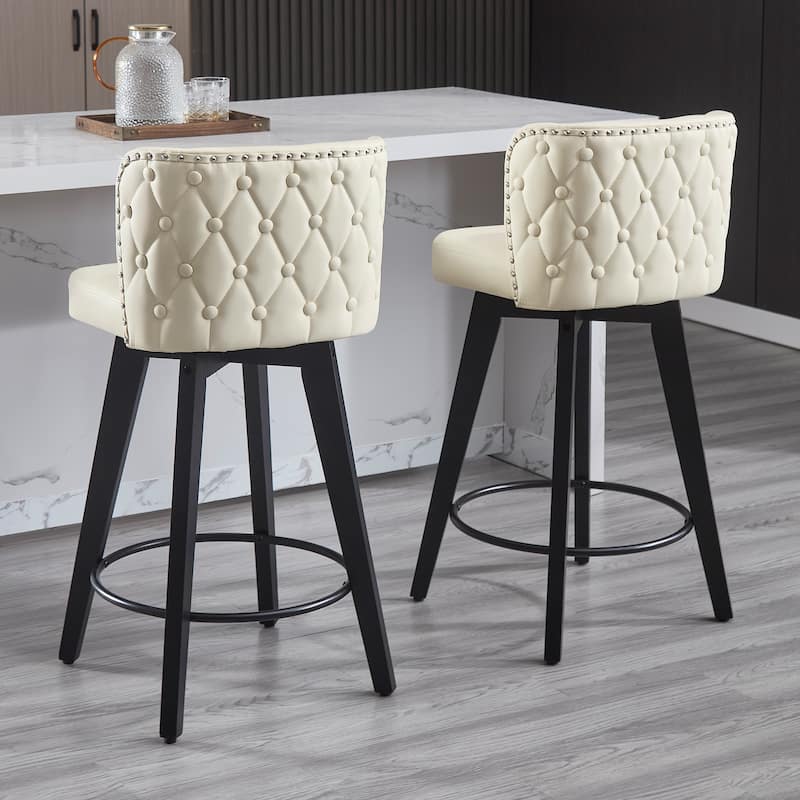 27.5" Faux Leather Upholstered Swivel Counter Height Bar Stool with Wooden Frame, Set of 1/2/3/4