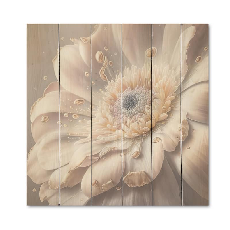 Designart 'White Watercolor Flower'Floral Wood Wall Art - Natural Pine Wood