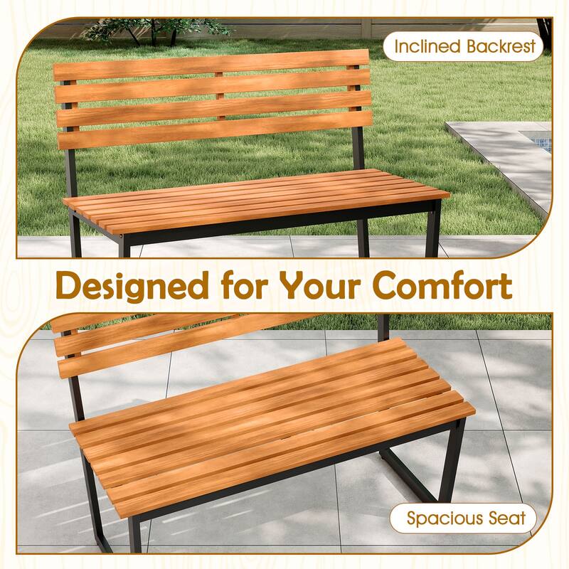 Gymax Outdoor Bench Acacia Wood Patio Loveseat w/ Backrest & Heavy
