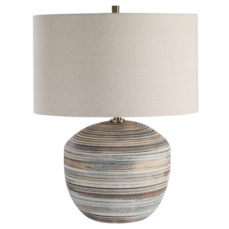 Striped Motif Table Lamp with Beige Drum Shade - 22" - Multicolored