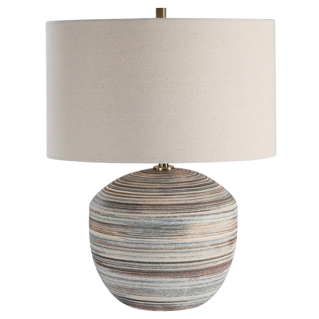 Striped Motif Table Lamp with Beige Drum Shade - 22" - Multicolored
