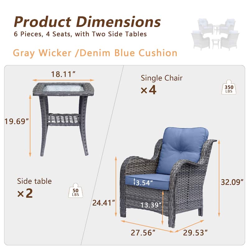 High Back Gray Wicker Rattan Outdoor Patio table and chairs Set